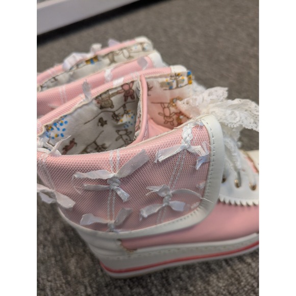 HILIB Girls Lolita Cosplay Pink & White Lace Wedge Shoes‎ Size 12.5 main image 4